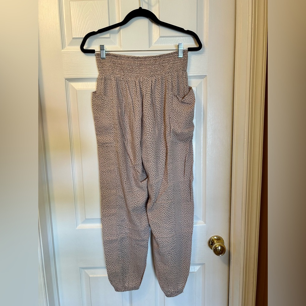Aerie Smocked Waist Tan Gauze Pants - Picture 12 of 12